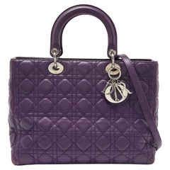 Dior Purple Cannage Soft Leather Large Lady Dior Tote