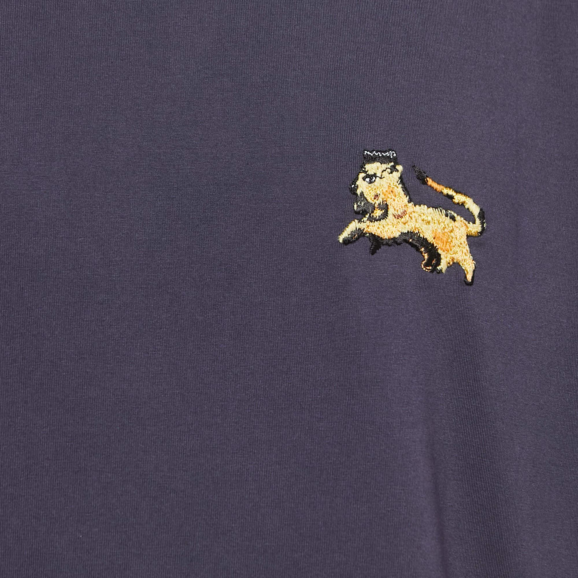 Dior Purple Cotton Embroidered Crewneck T-Shirt L Unisexe en vente