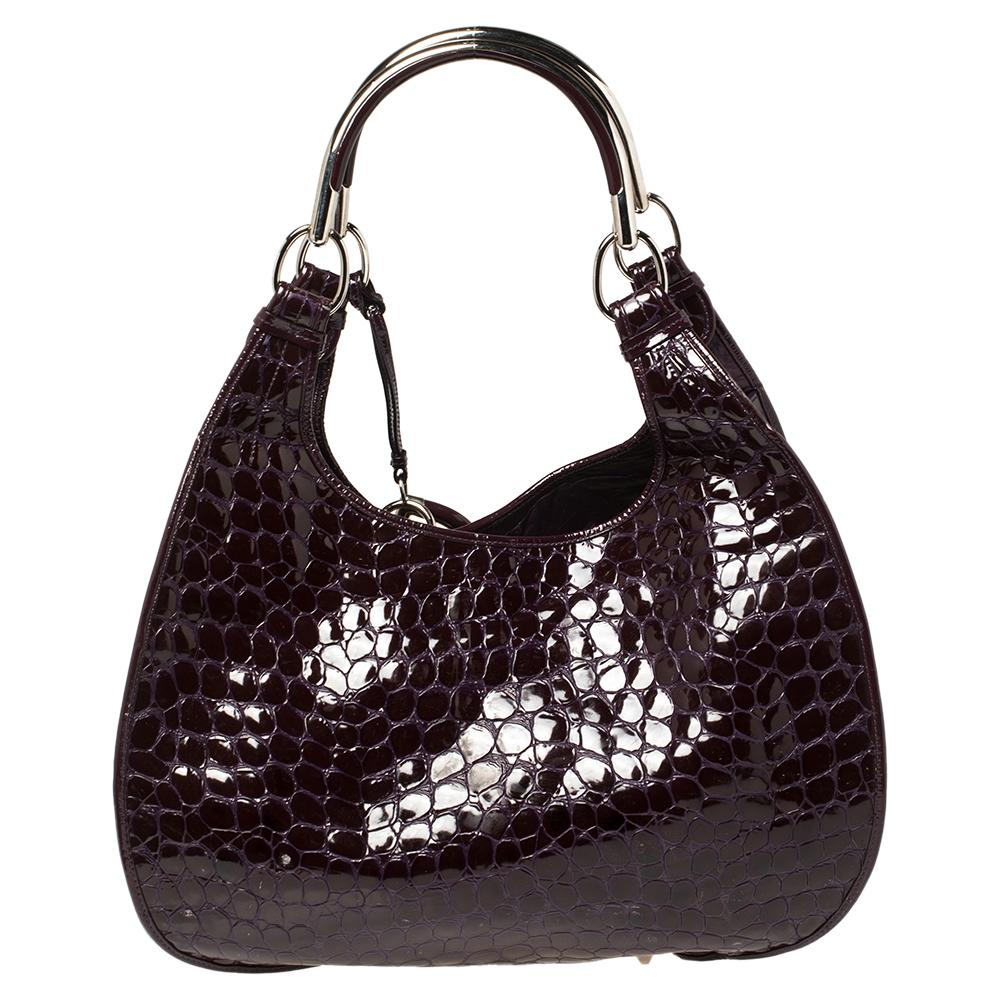 Black Dior Purple Croc Embossed Patent Leather 61 Tote