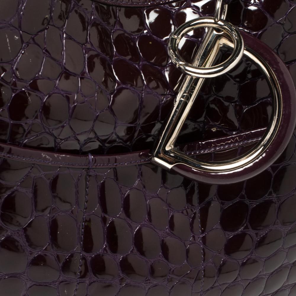 Women's Dior Purple Croc Embossed Patent Leather 61 Tote