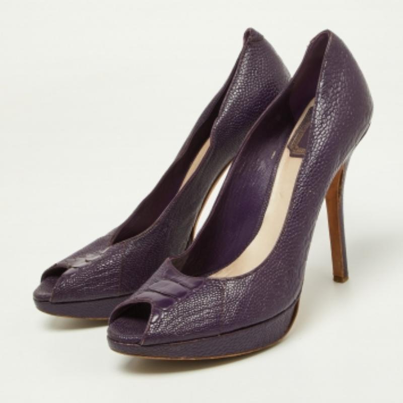 Noir Escarpins Miss Dior en python gaufré violet Taille 37.5 en vente