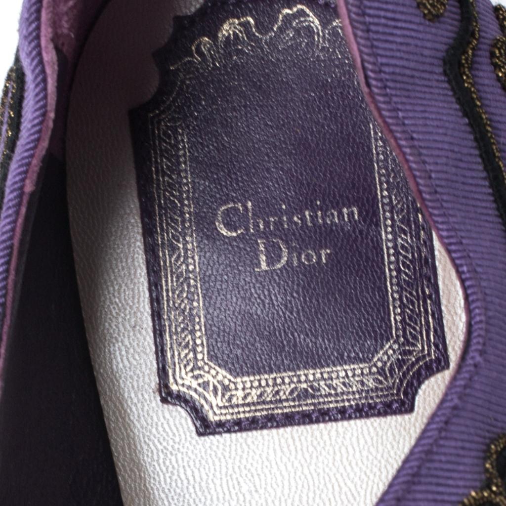 Dior Purple Embroidered Canvas And Suede Platform Pumps Size 38 2