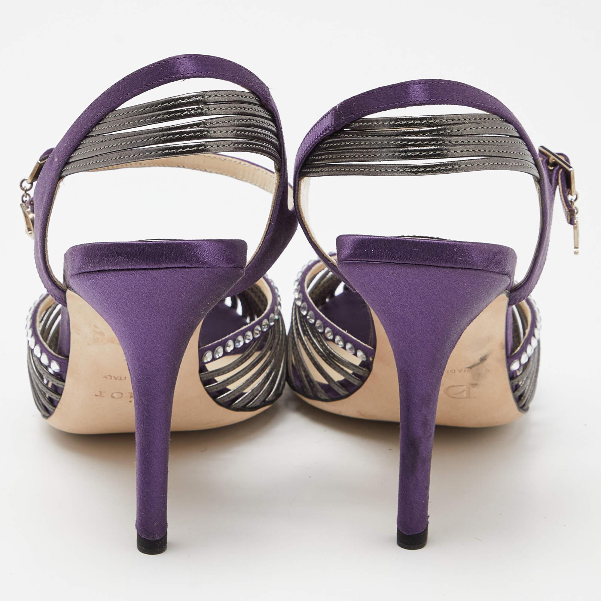 Dior Purple/Grey Satin and Leather Strappy Ankle Strap Sandals Size 38 1