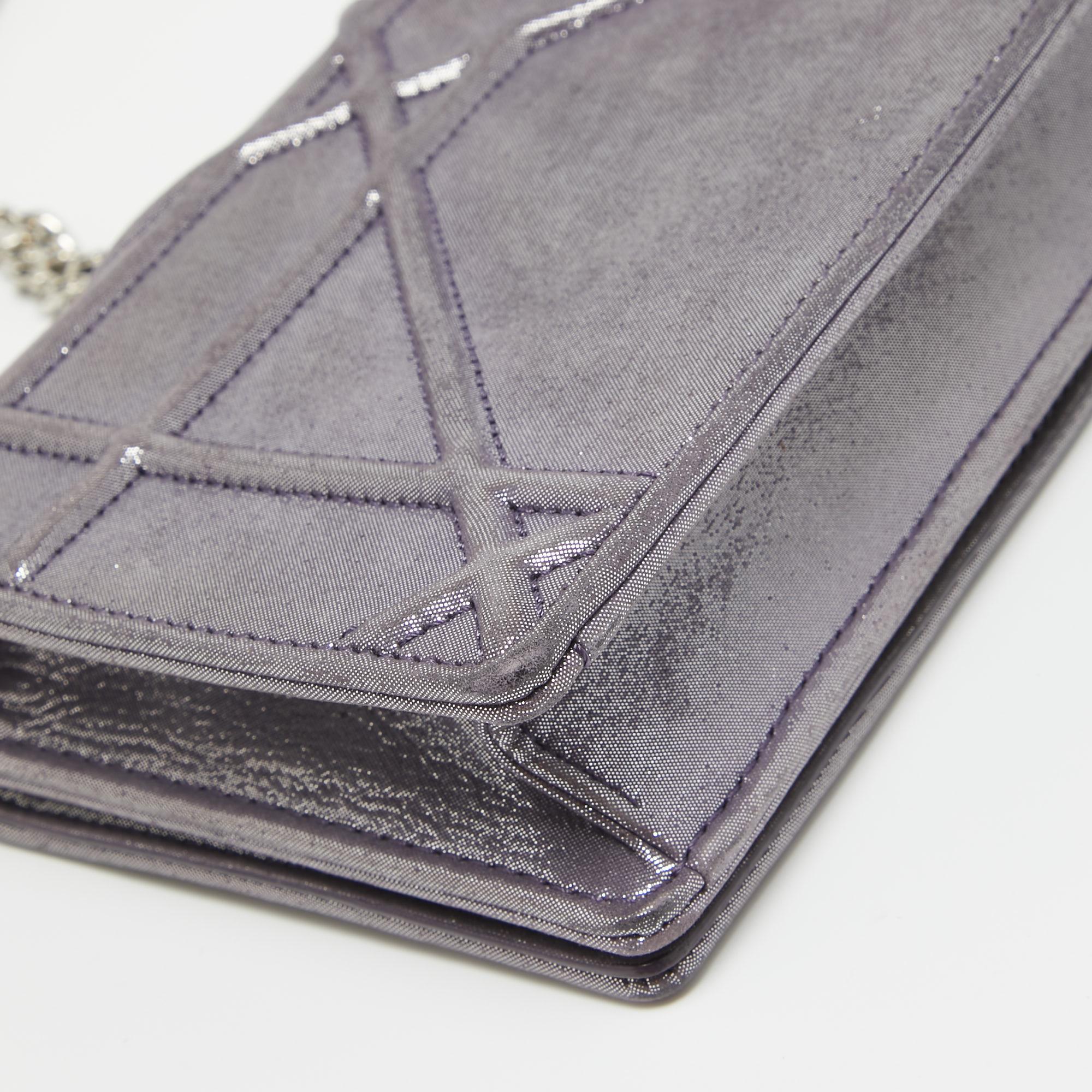 Dior Purple Iridescent Leather Diorama Wallet on Chain For Sale 7