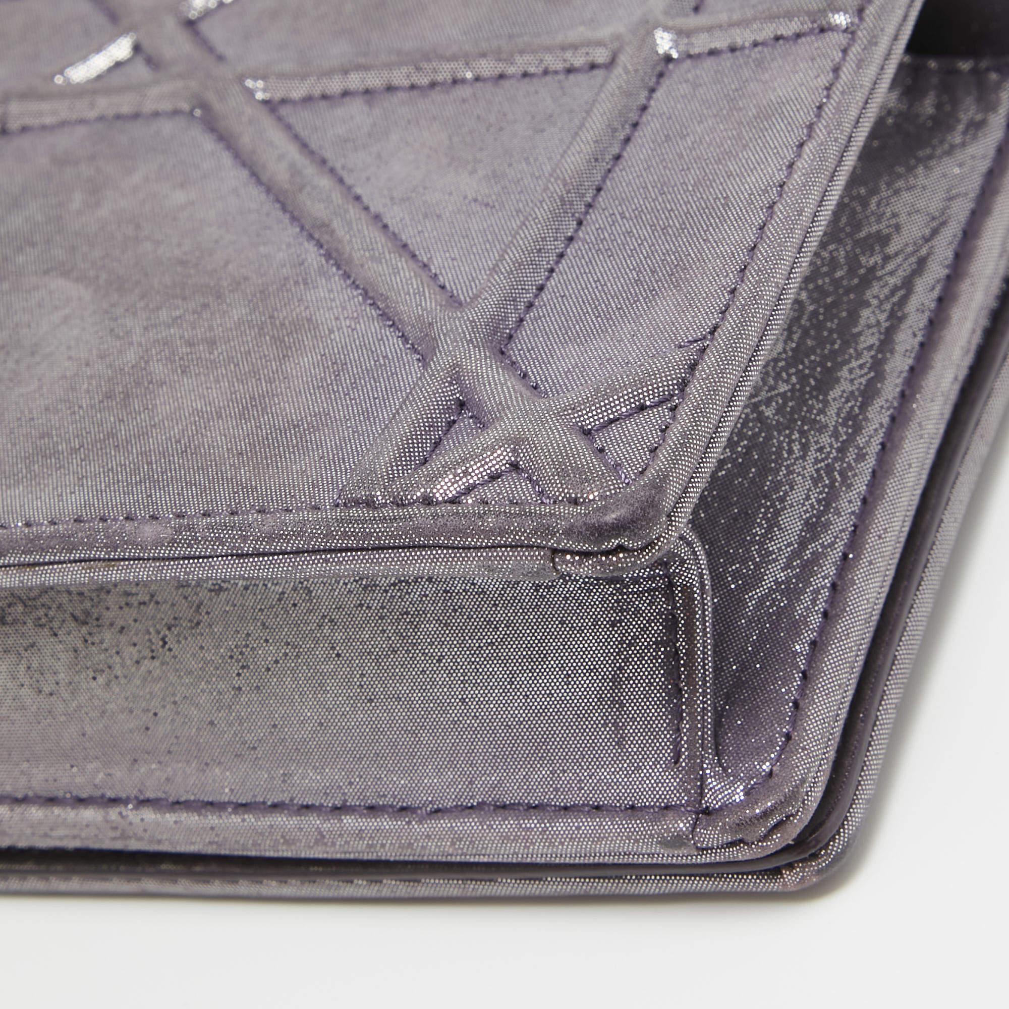 Gray Dior Purple Iridescent Leather Diorama Wallet on Chain