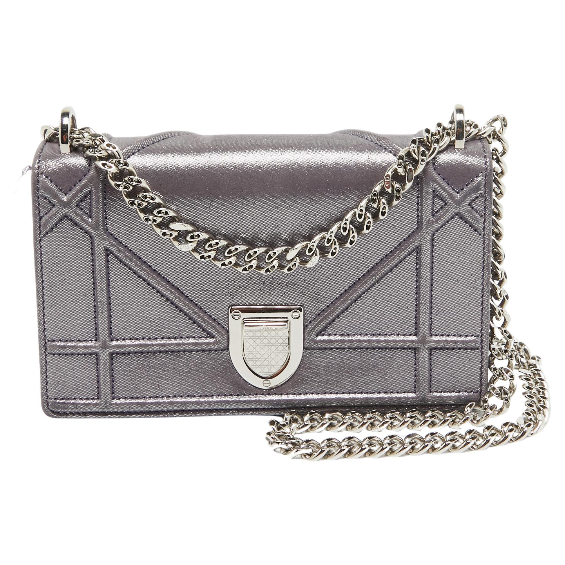 Dior Purple Iridescent Leather Diorama Wallet on Chain For Sale