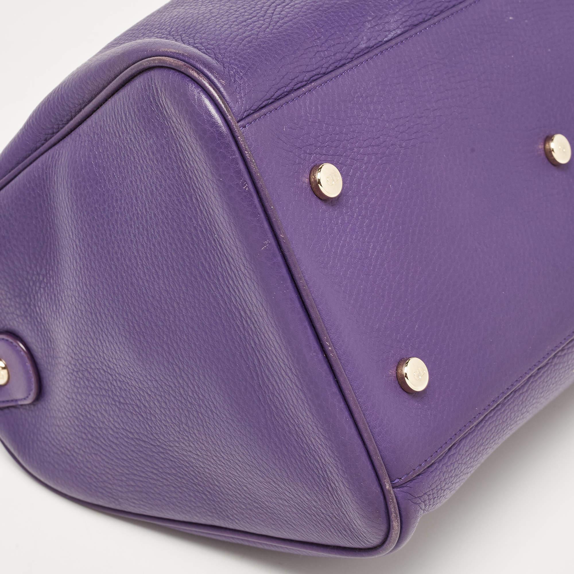 Dior Purple Leather Diorissimo Bowler Bag For Sale 6