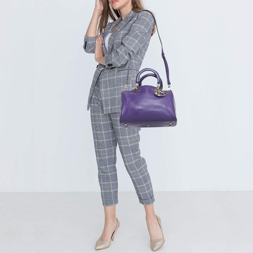 Dior Purple Leather Diorissimo Bowler Bag For Sale 9