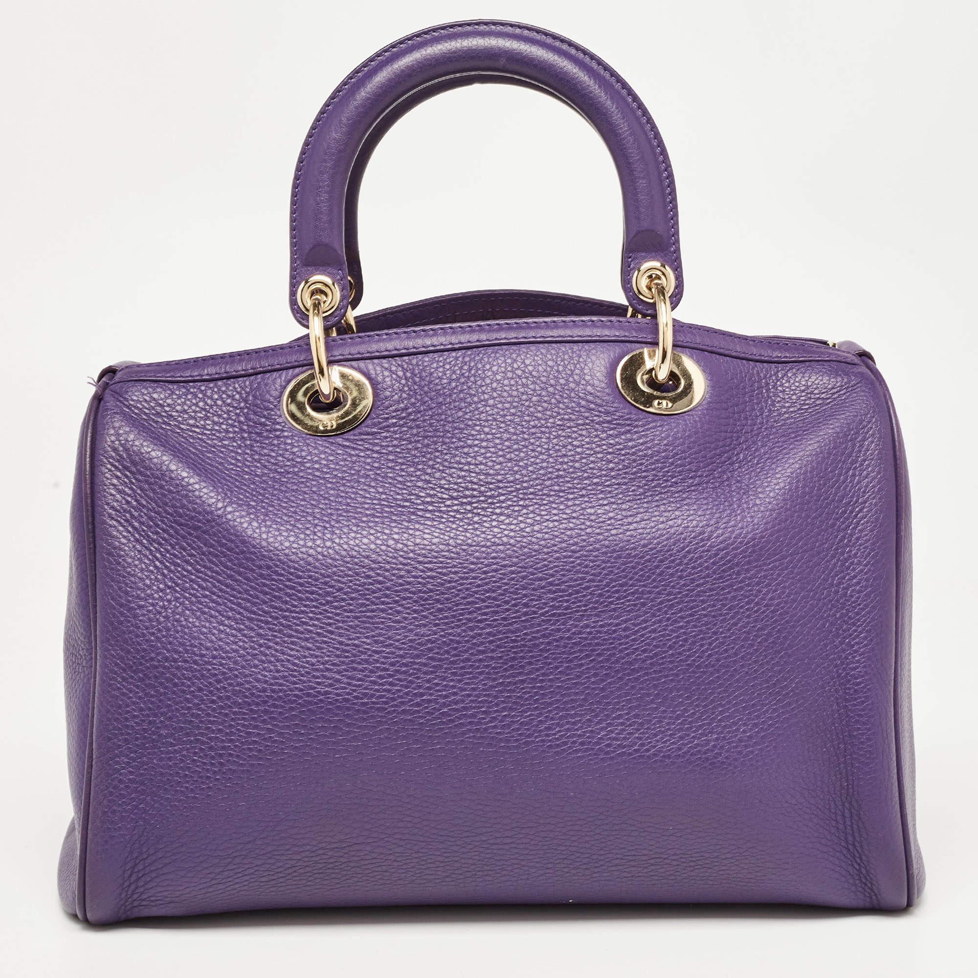 Gray Dior Purple Leather Diorissimo Bowler Bag