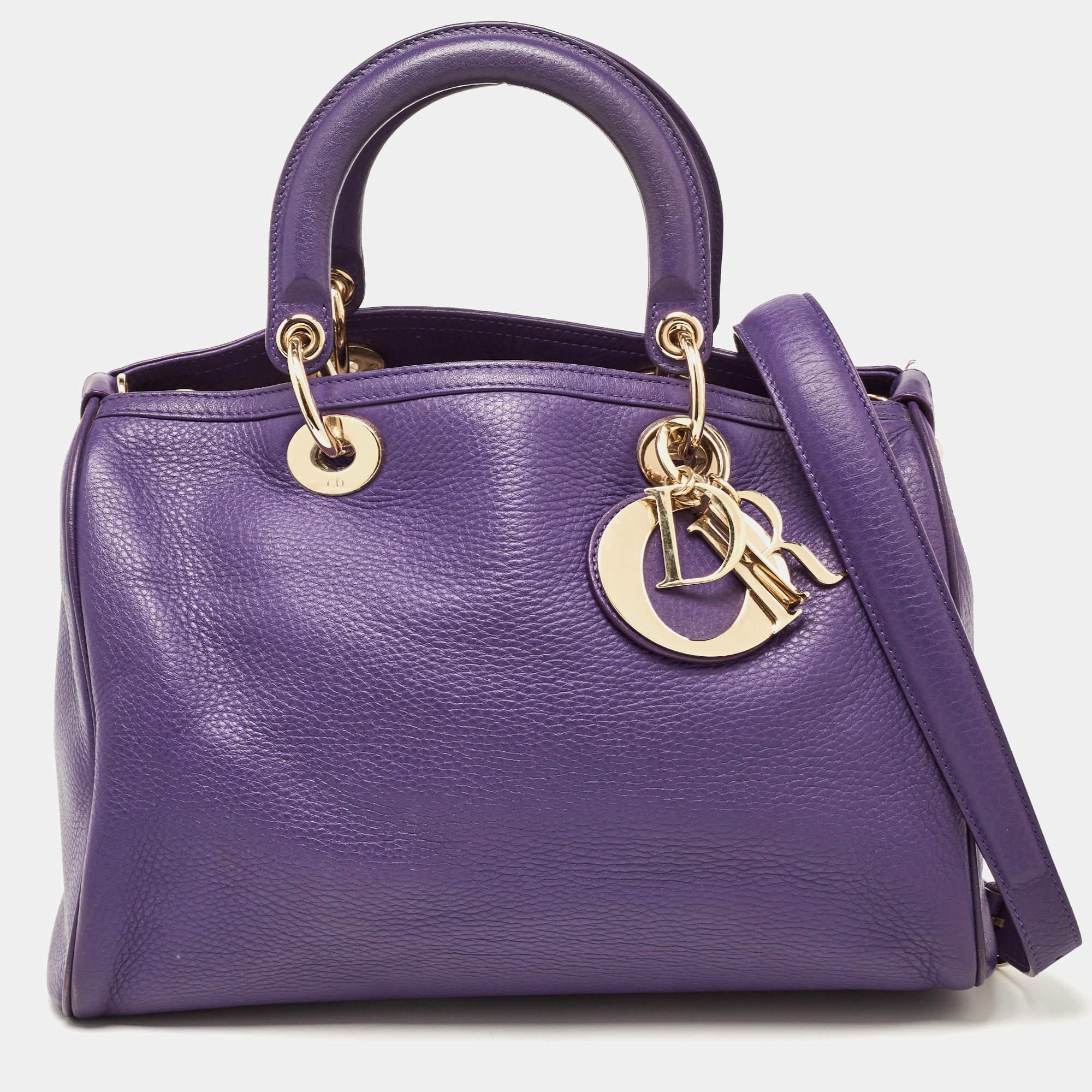 Dior Purple Leather Diorissimo Bowler Bag In Good Condition In Dubai, Al Qouz 2