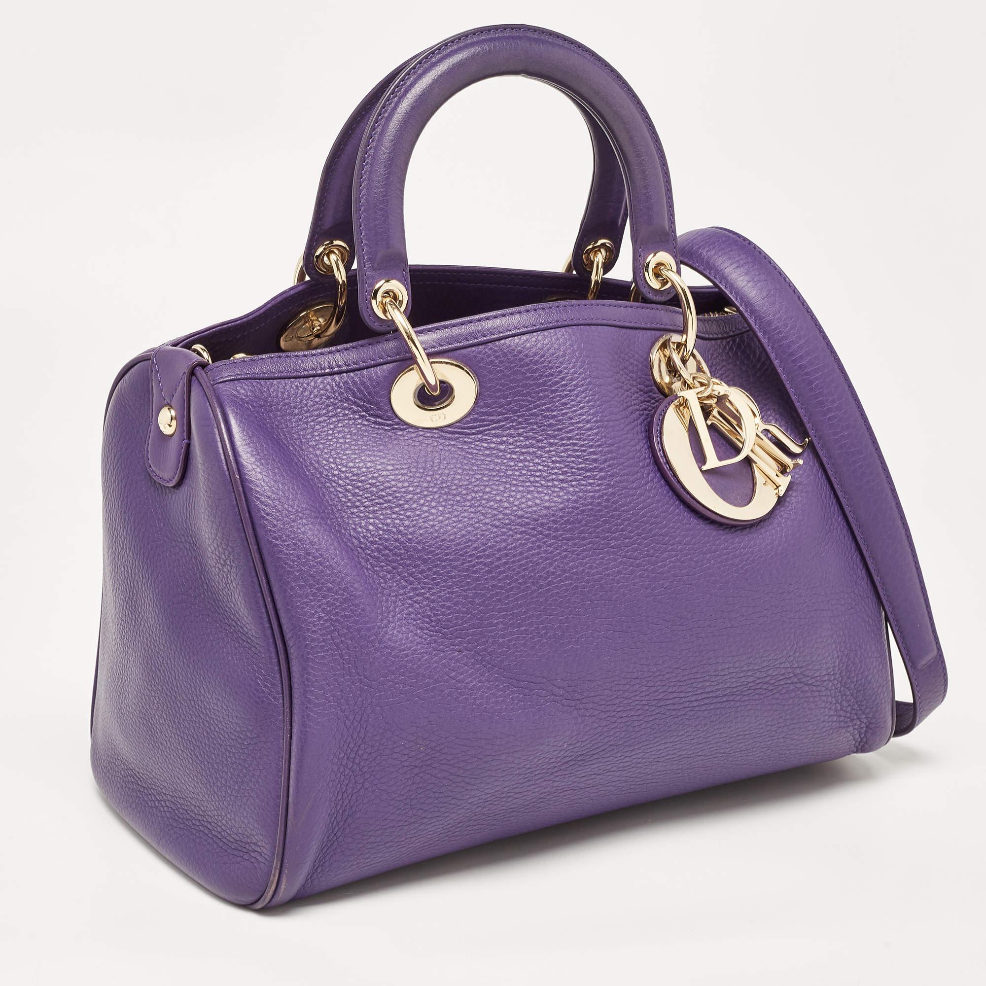 Dior Purple Leather Diorissimo Bowler Bag For Sale 4