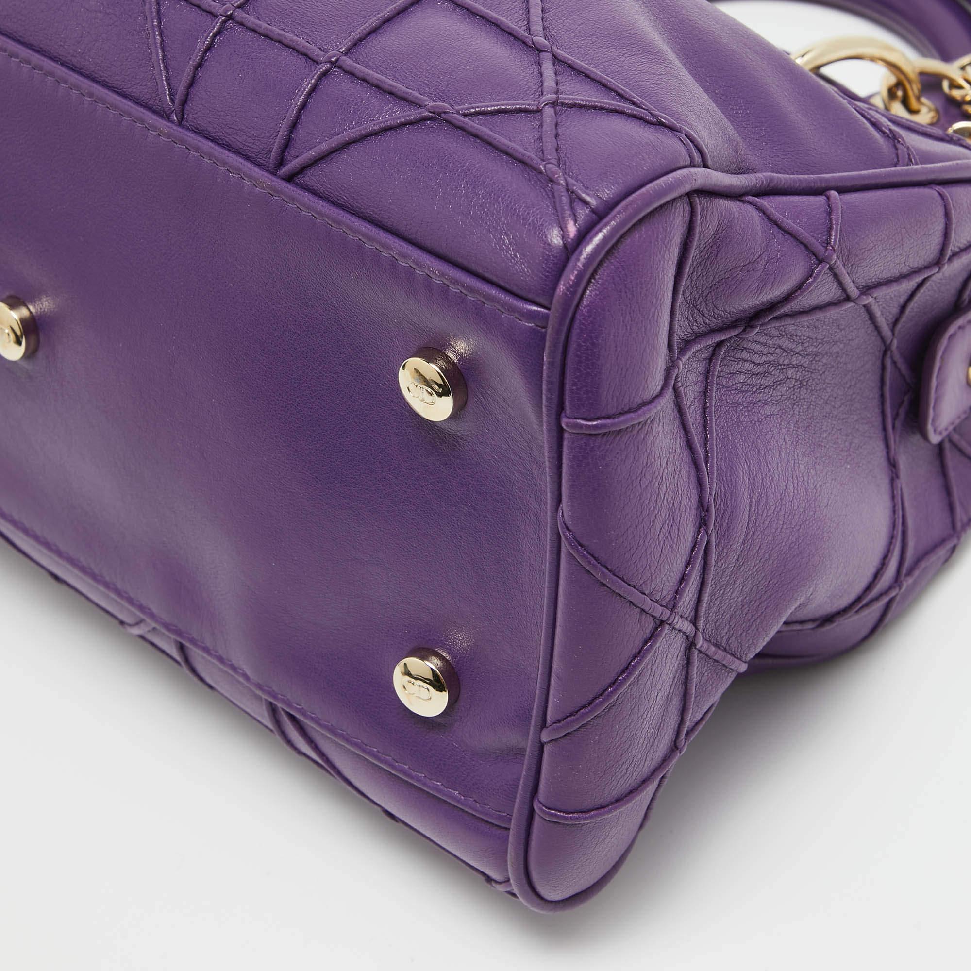 Dior Purple Leather Granville Polochon Bag For Sale 8