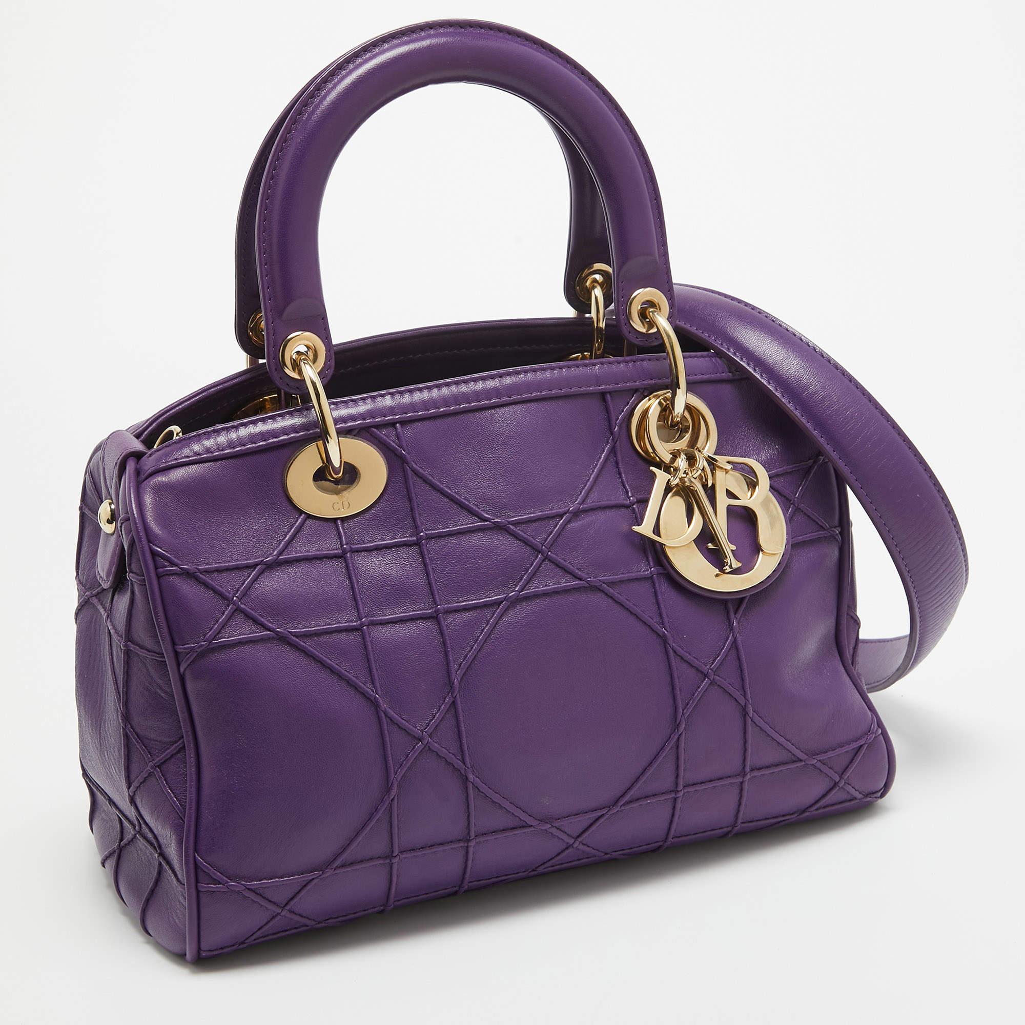 Dior Purple Leather Granville Polochon Bag In Good Condition In Dubai, Al Qouz 2