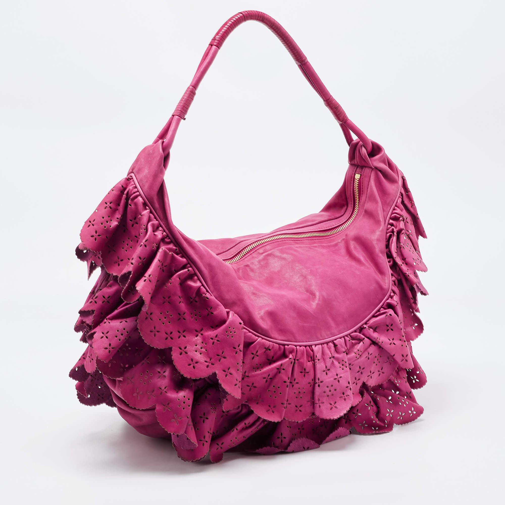 Women's Dior Purple Leather Large Gypsy Ruffle Hobo For Sale
