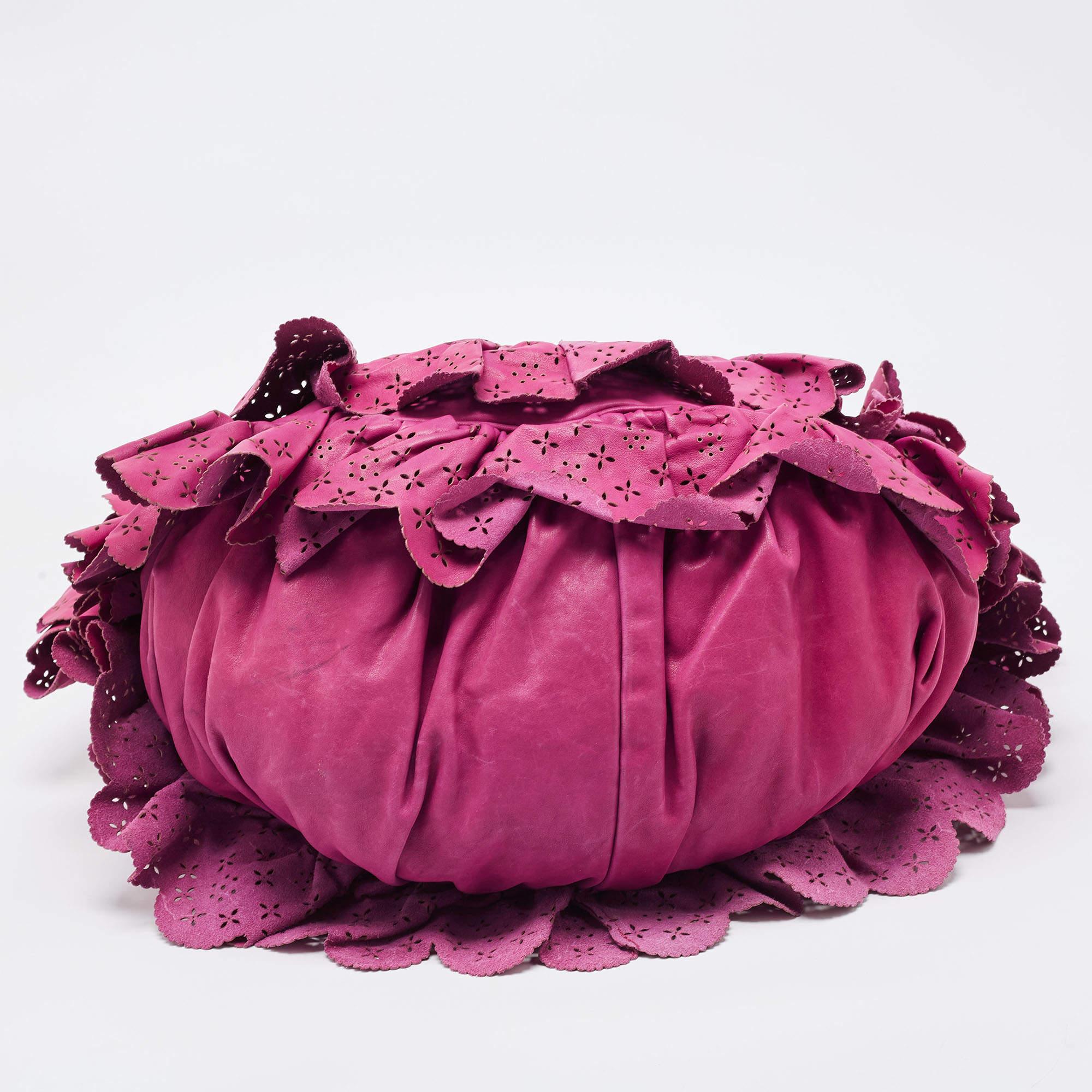 Dior Purple Leather Large Gypsy Ruffle Hobo For Sale 1