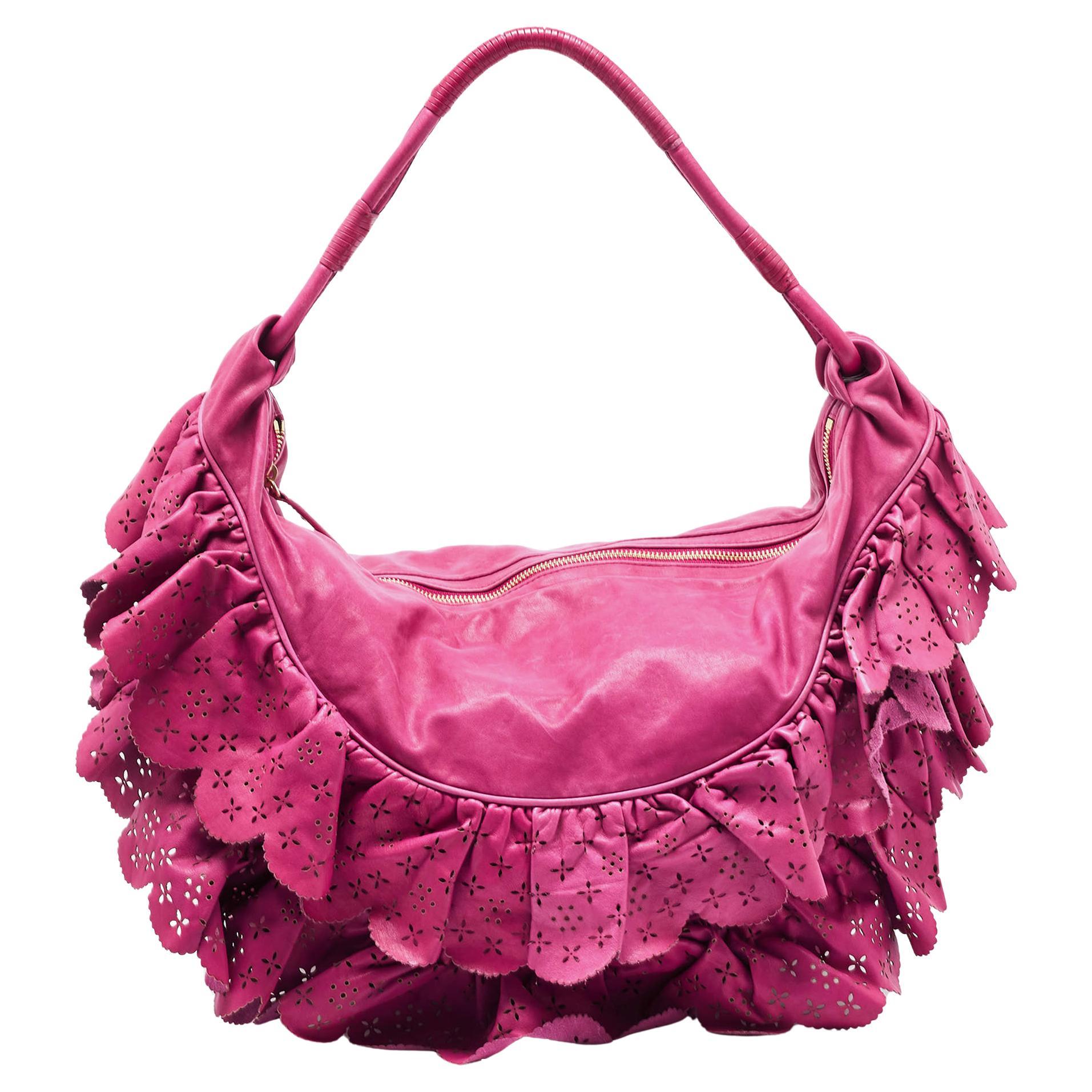 Dior Purple Leather Large Gypsy Ruffle Hobo For Sale