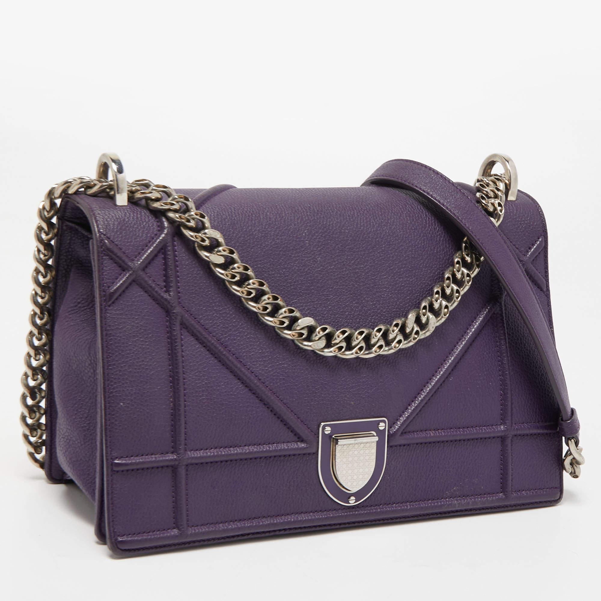 Dior Purple Leather Medium Diorama Flap Shoulder Bag In Good Condition In Dubai, Al Qouz 2