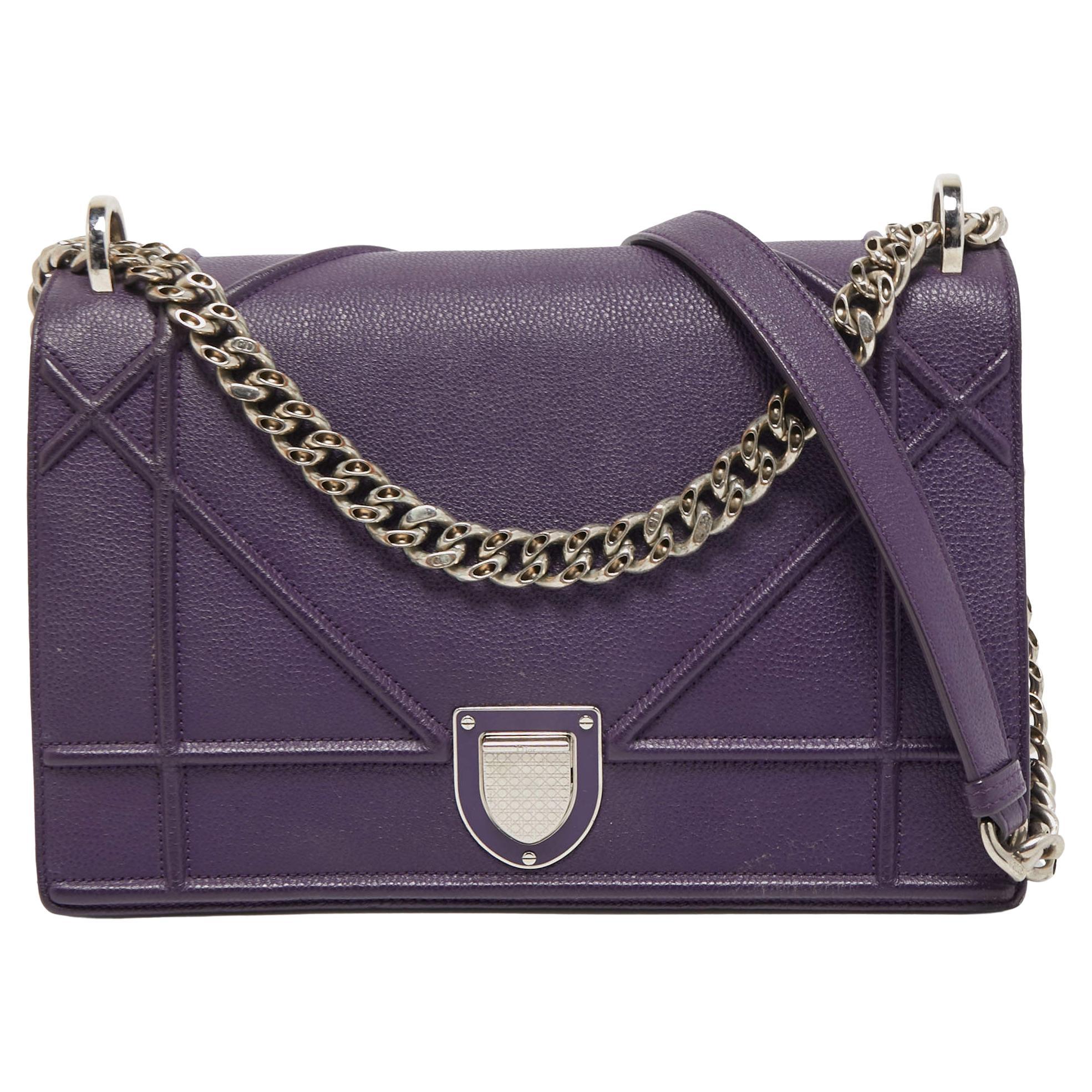 Dior Purple Leather Medium Diorama Flap Shoulder Bag
