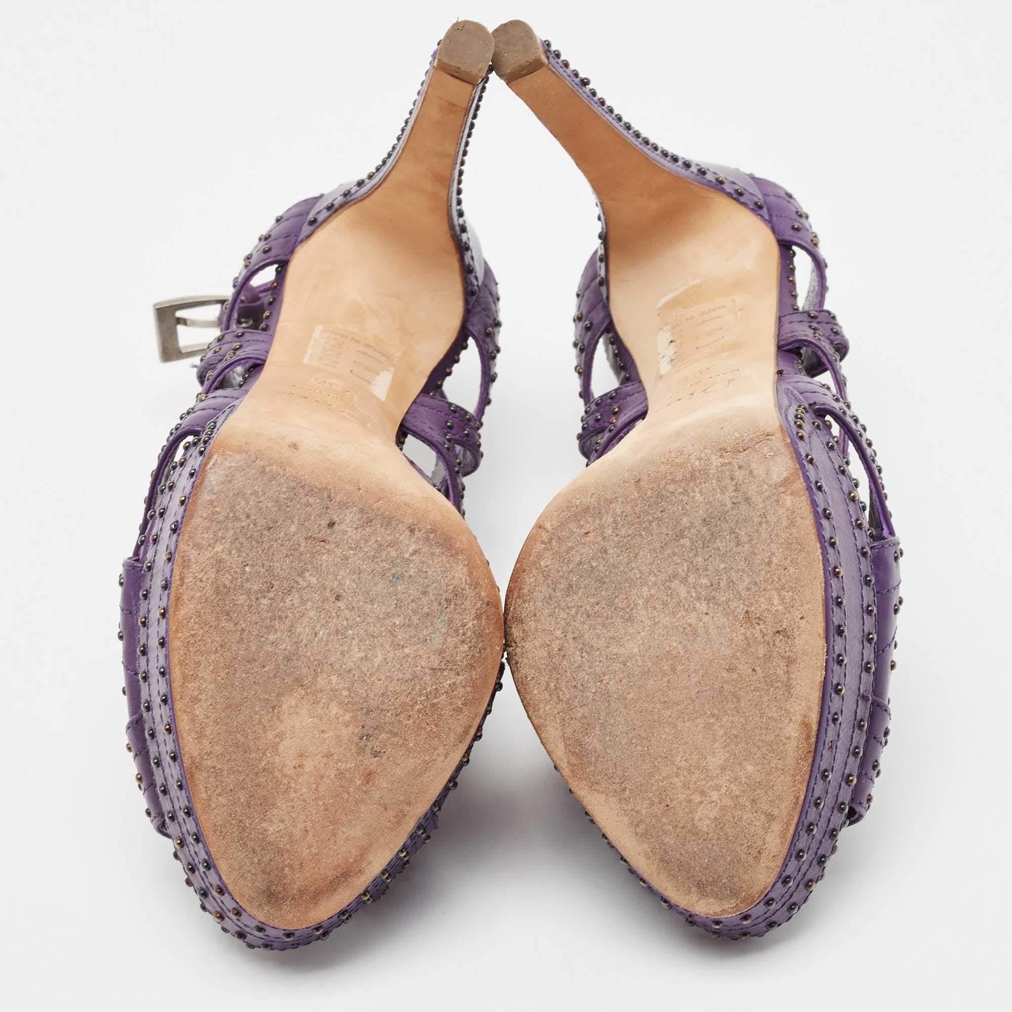 Dior Purple Leather Studded Platform Ankle Strap Sandals Size 38.5 For Sale 2