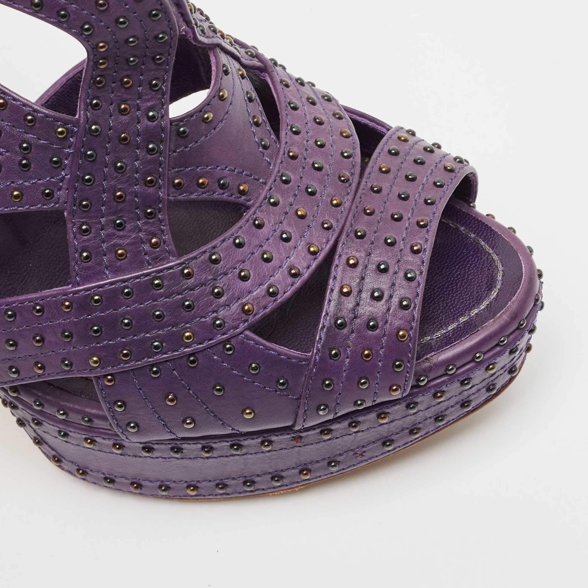 Dior Purple Leather Studded Platform Ankle Strap Sandals Size 38.5 For Sale 3