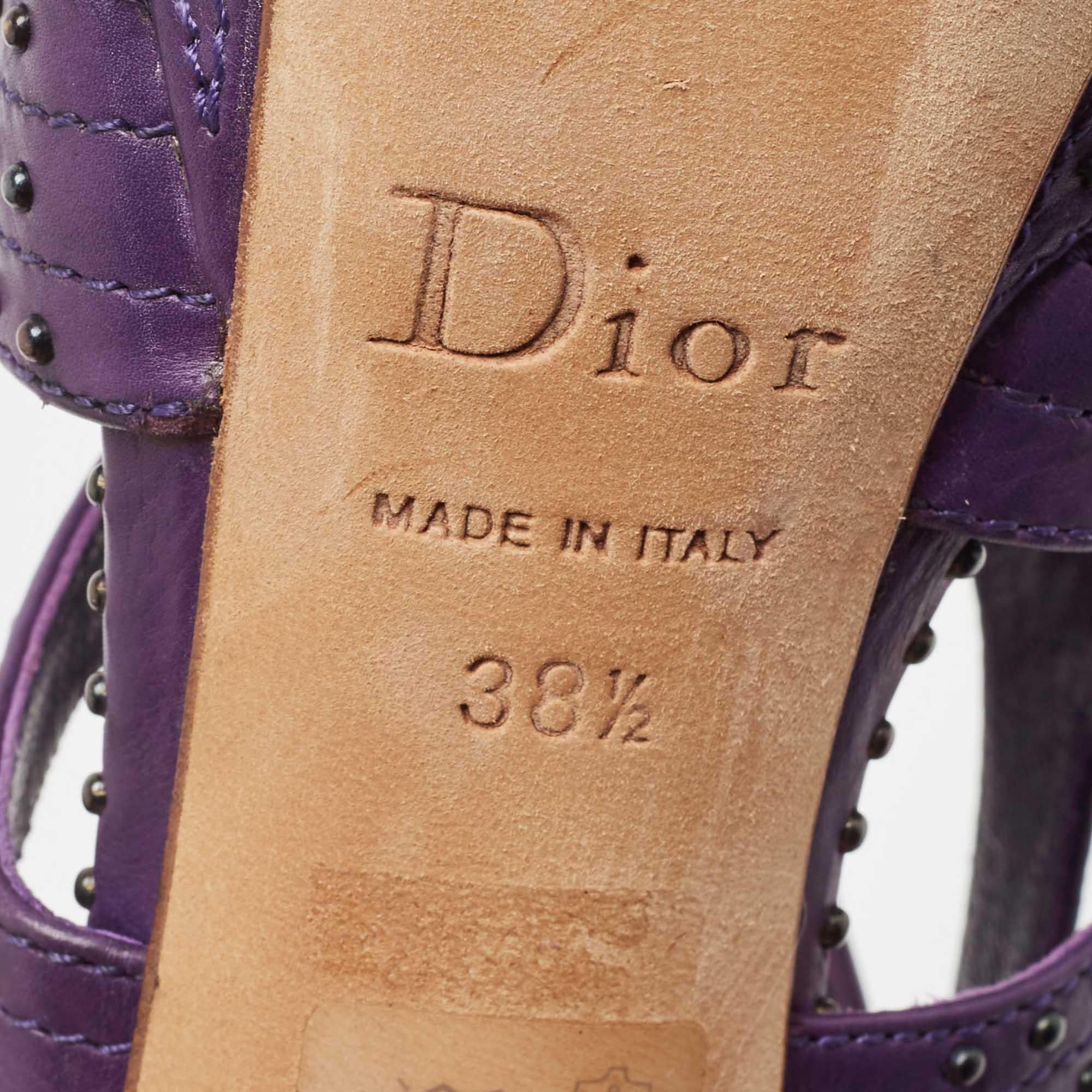 Dior Purple Leather Studded Platform Ankle Strap Sandals Size 38.5 For Sale 4