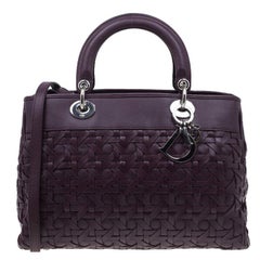 Dior Purple Leather Woven Avenue Top Handle Bag