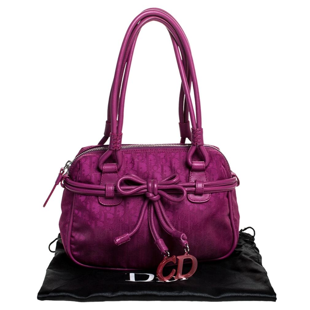 Dior Purple Monogram Nylon and Leather Bow Shoulder Bag 8