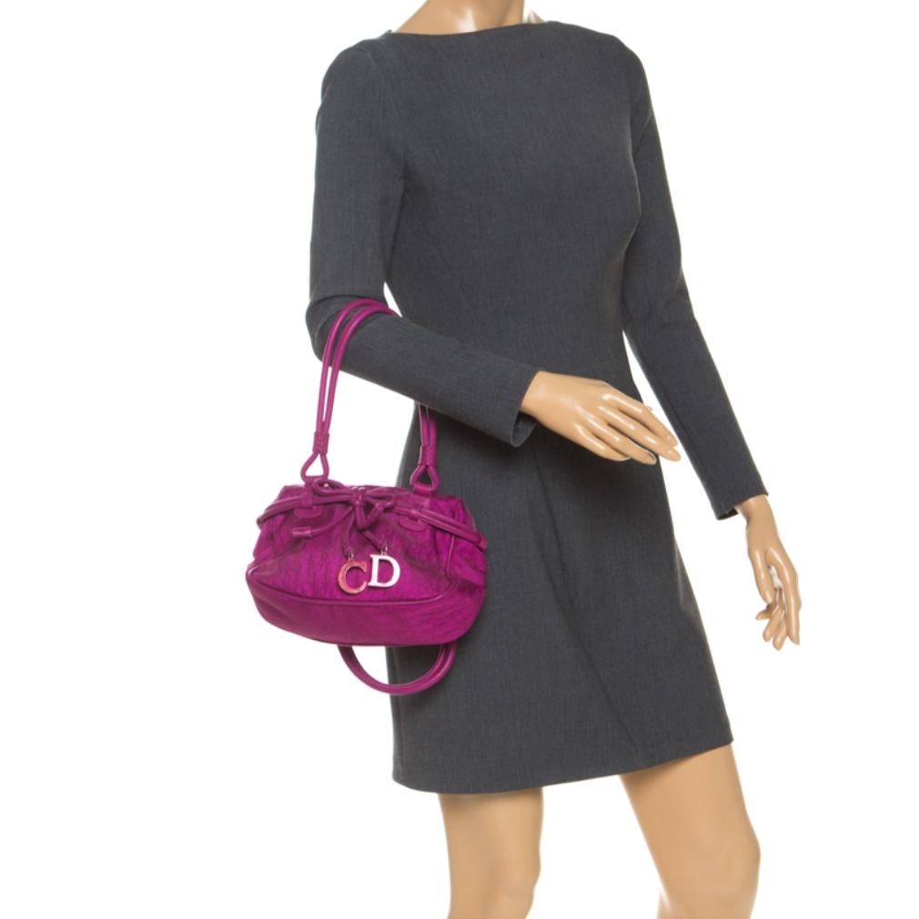 Dior Purple Monogram Nylon and Leather Bow Shoulder Bag In Good Condition In Dubai, Al Qouz 2