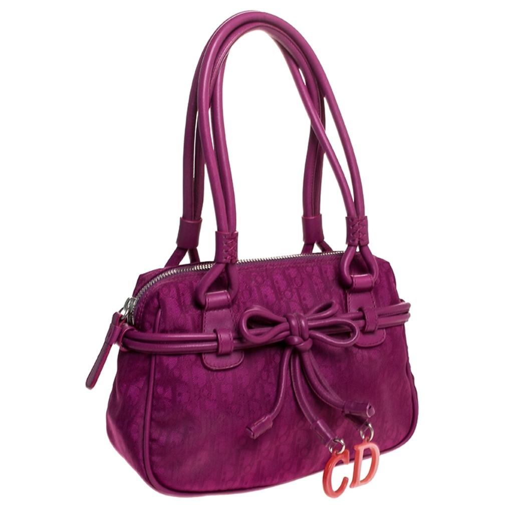Women's Dior Purple Monogram Nylon and Leather Bow Shoulder Bag