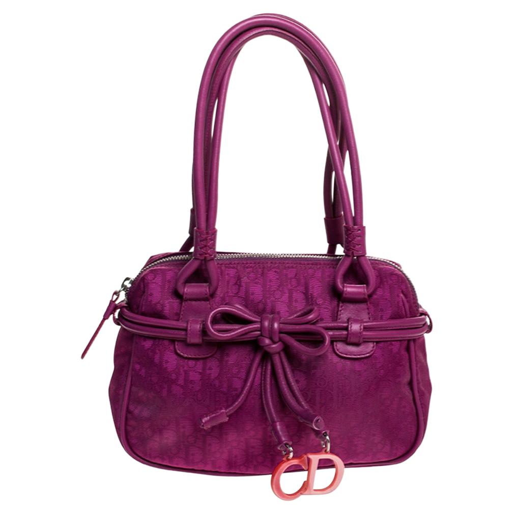 Dior Purple Monogram Nylon and Leather Bow Shoulder Bag