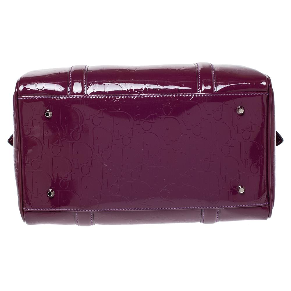 Dior Purple Monogram Patent Leather Boston Bag In Good Condition In Dubai, Al Qouz 2