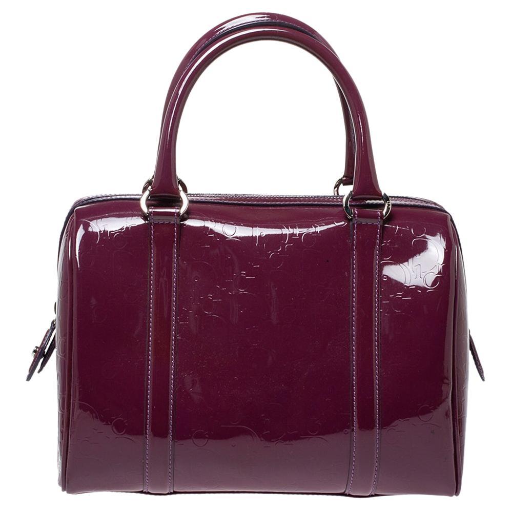 Dior Purple Monogram Patent Leather Boston Bag