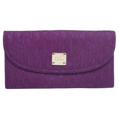 Dior Purple Oblique Canvas and Leather Trim Flap Continental Wallet