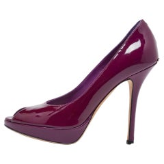 Dior Purple Patent Leather Miss Dior Peep Toe Platform Pumps Size 36