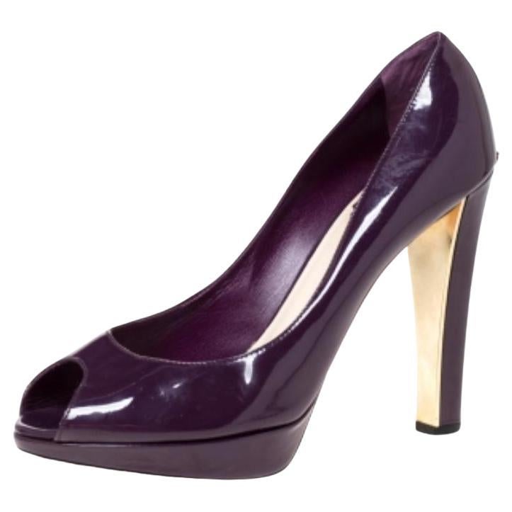 Dior Lila Lackleder Plateau Peep Toe Pumps Größe 39 im Angebot