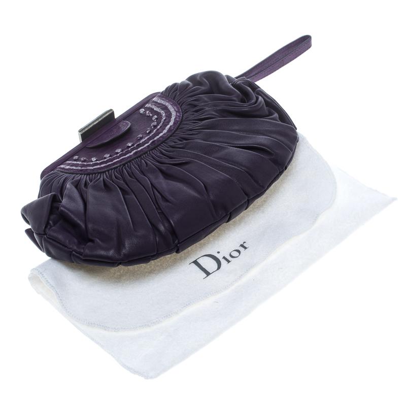 Women's Dior Purple Pleated Leather Frame Clutch