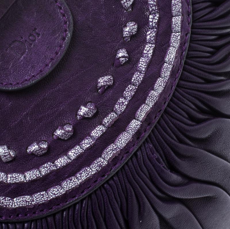 Black Dior Purple Pleated Leather Frame Clutch