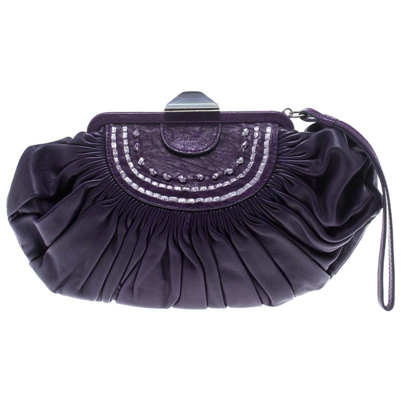 Dior Purple Pleated Leather Frame Clutch