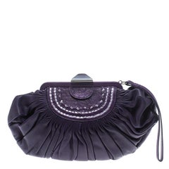 Dior Purple Pleated Leather Frame Clutch