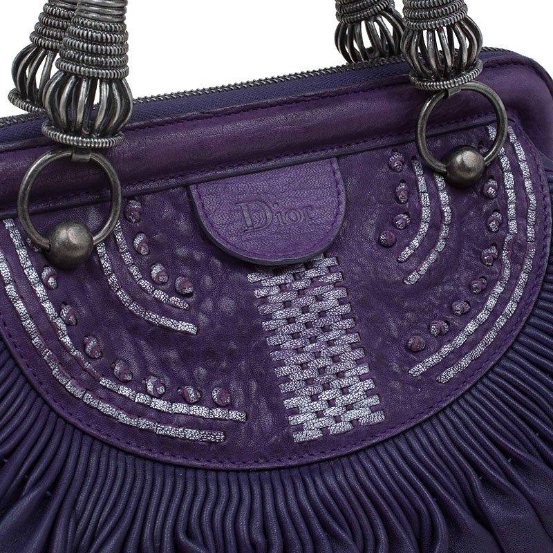 Dior Purple Pleated Leather Plisse Satchel 4