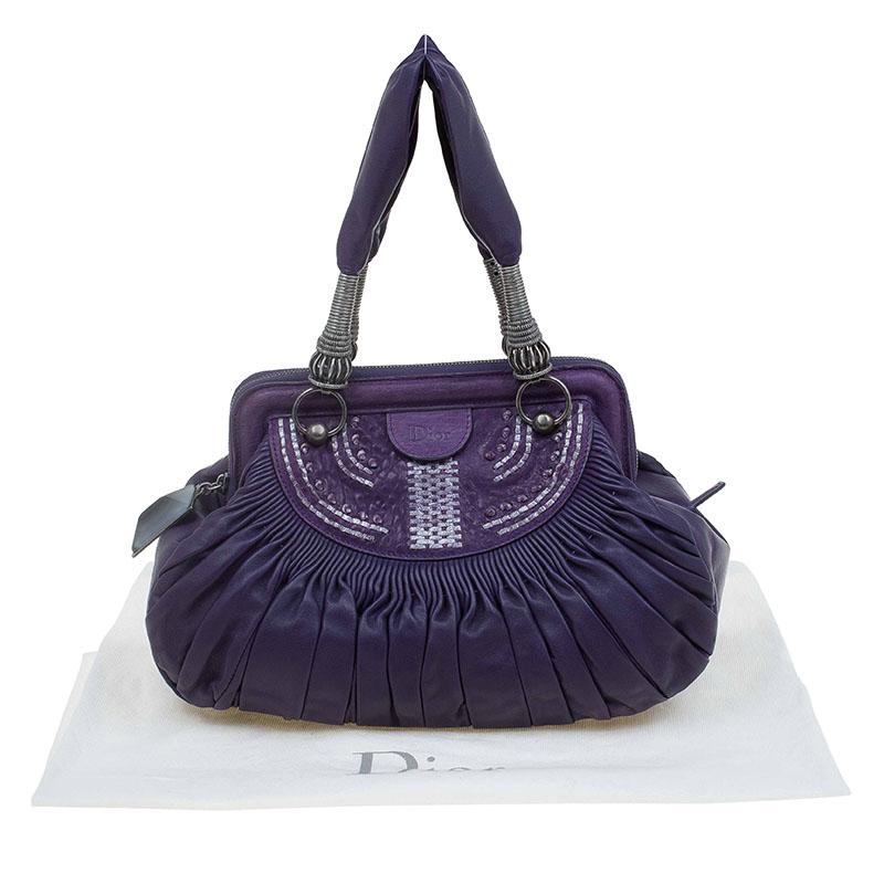 Dior Purple Pleated Leather Plisse Satchel 12