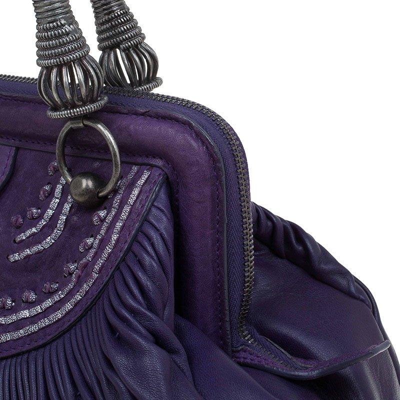 Women's Dior Purple Pleated Leather Plisse Satchel