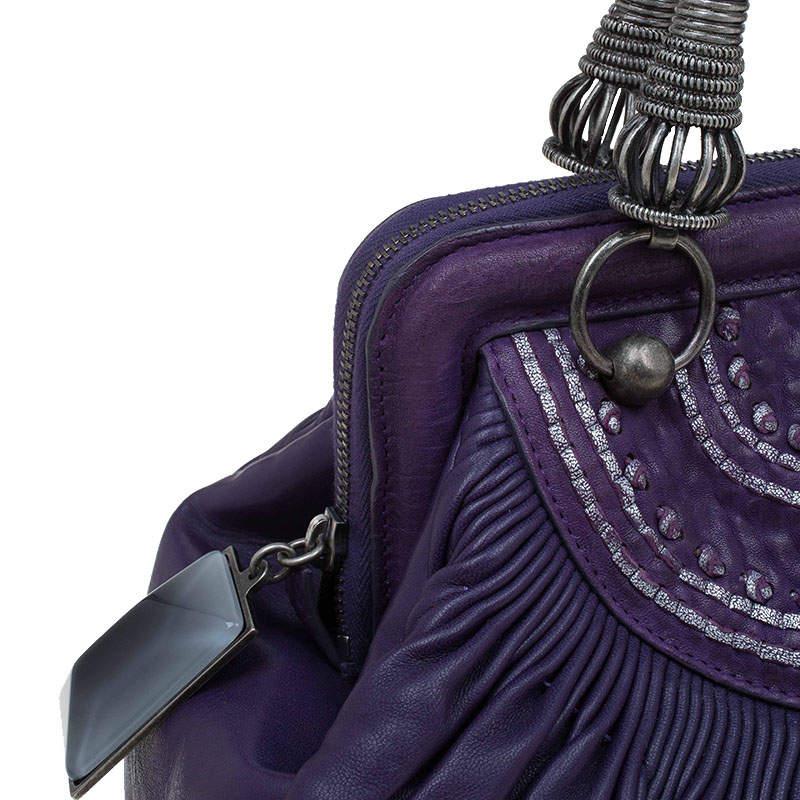 Dior Purple Pleated Leather Plisse Satchel For Sale 2