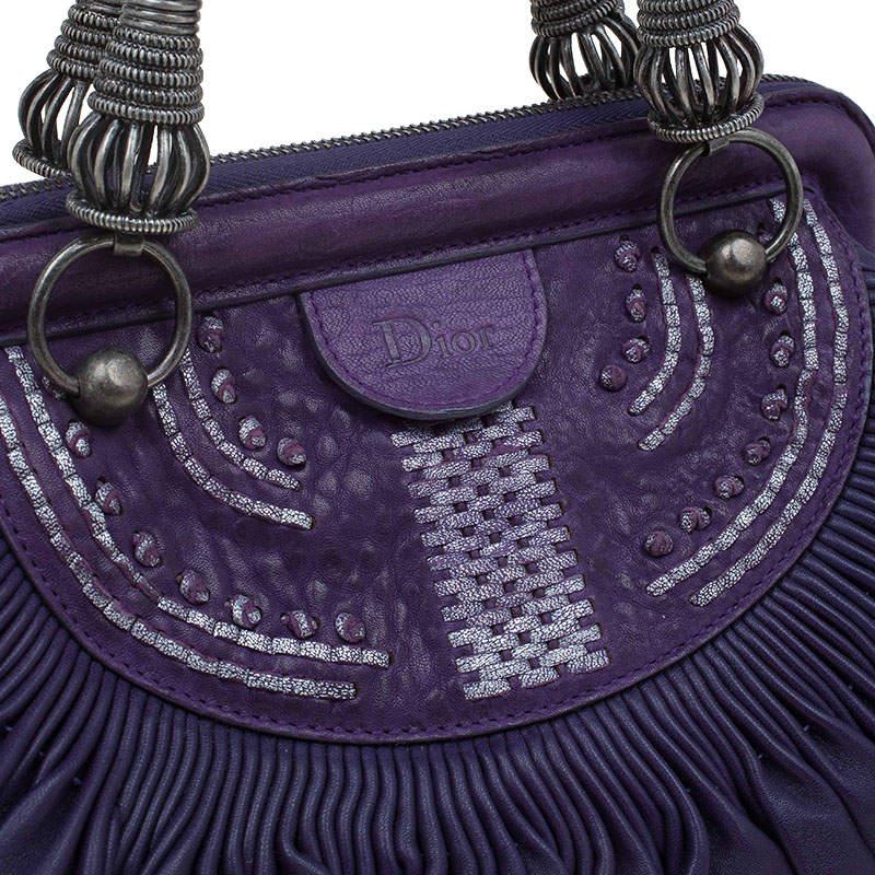 Dior Purple Pleated Leather Plisse Satchel For Sale 4