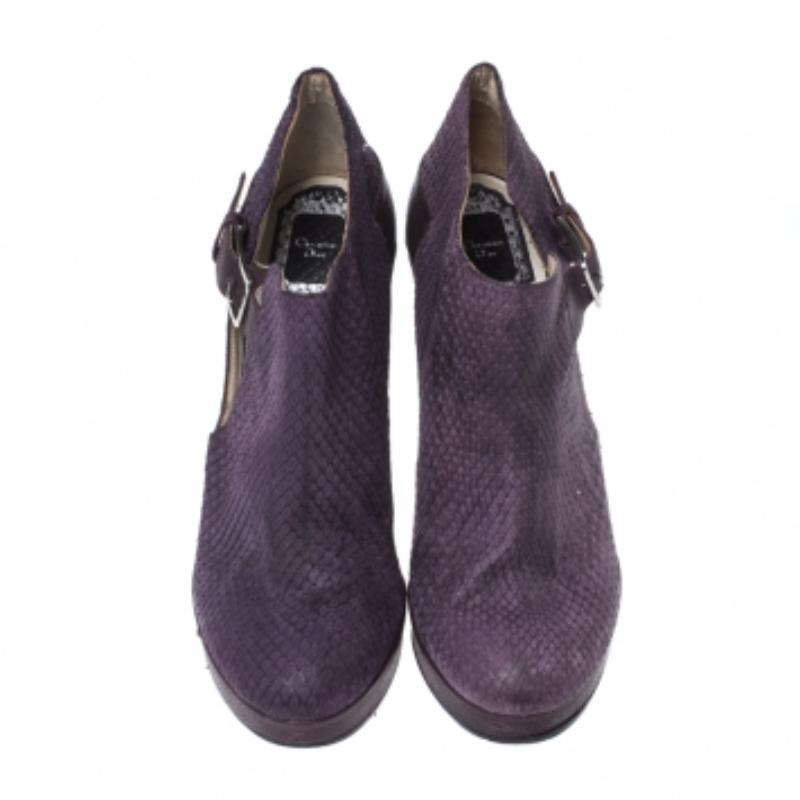 Dior Lila Python Leder und geprägtem Leder Plattform Stiefeletten Größe 40 (Schwarz) im Angebot