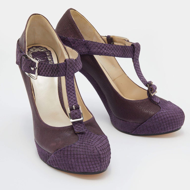 Purple Python Pumps Dior Purple Python Leather T-Strap Platform Pumps Size 38 For Sale at ...