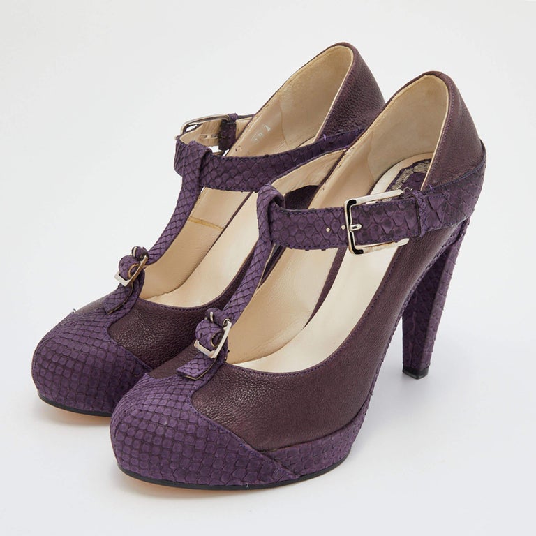 Purple Python Pumps Dior Purple Python Leather T-Strap Platform Pumps Size 38 For Sale at ...
