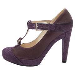 Dior Purple Python Leather T-Strap Platform Pumps Size 38