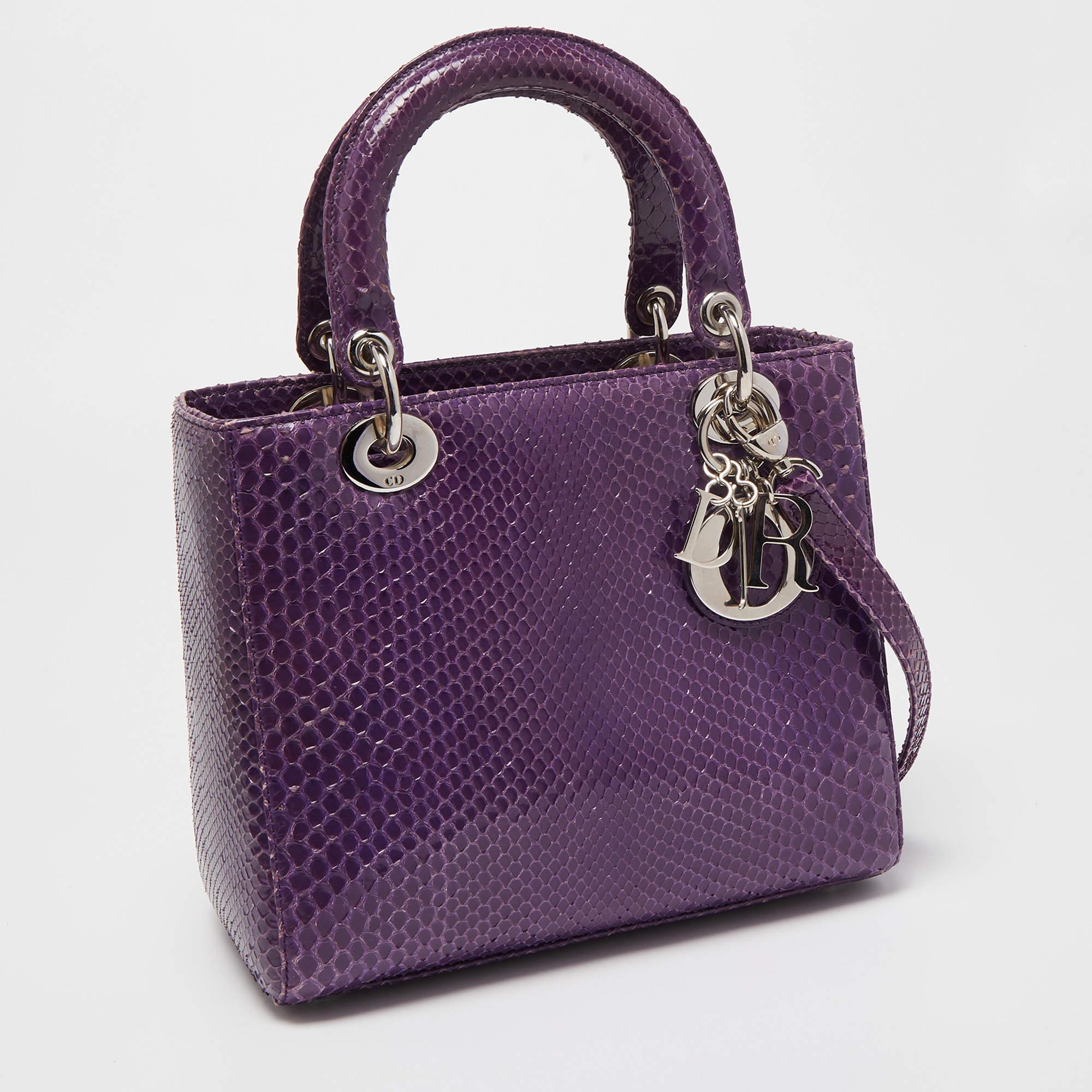 Gray Dior Purple Python Medium Lady Dior Tote