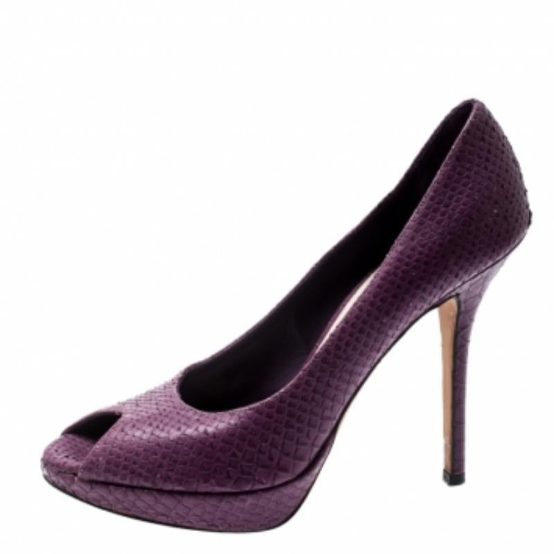 Dior Purple Python Miss Dior Peep Toe Platform Pumps Size 37.5 Bon état - En vente à Dubai, Al Qouz 2